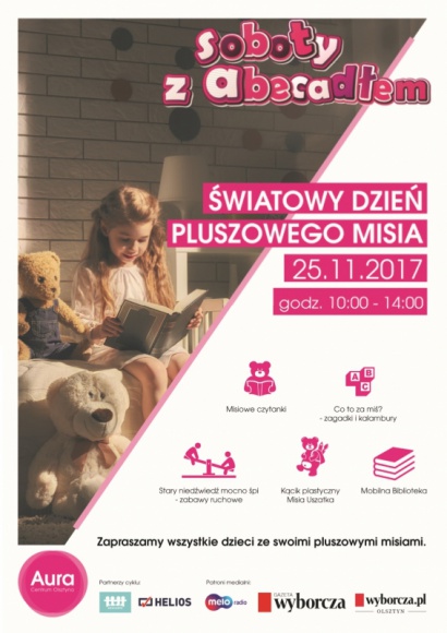 Świętuj Światowy Dzień Pluszowego Misia razem z Aura Centrum Olsztyna! Dziecko, LIFESTYLE - Aura Centrum Olsztyna zaprasza na listopadowy warsztat z cyklu Soboty z Abecadłem. Tym razem dzieci zaproszone są ukochanymi misiami!