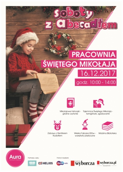 Aura Centrum zajrzy do pracowni Świętego Mikołaja Dziecko, LIFESTYLE - Przed nami ostatnie spotkanie z cyklu Soboty z Abecadłem w Aura Centrum Olsztyna!