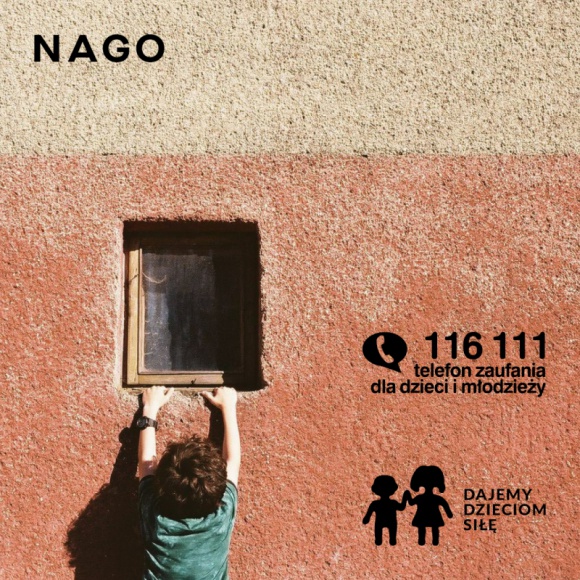 NAGO wspiera najmłodszych Dziecko, LIFESTYLE - W odpowiedzi na ten problem przemocy domowej, marka NAGO od 30.05 do 01.06, kwotę 40 zł z każdego zamówienia powyżej 50 zł, przeznaczy na wsparcie Telefonu Zaufania dla Dzieci i Młodzieży 116 111 w Fundacji Dajemy Dzieciom Siłę.