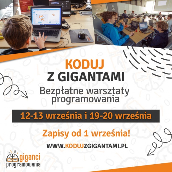 Koduj za darmo razem z Gigantami! Dziecko, LIFESTYLE - Już we wrześniu dzieci i młodzież w miastach w całej Polsce będą mogli spróbować swoich sił w programowaniu pod okiem zawodowych programistów. W ramach warsztatów Koduj z Gigantami chętni mogą zapisać się na darmowe zajęcia i poznać podstawy kodowania.